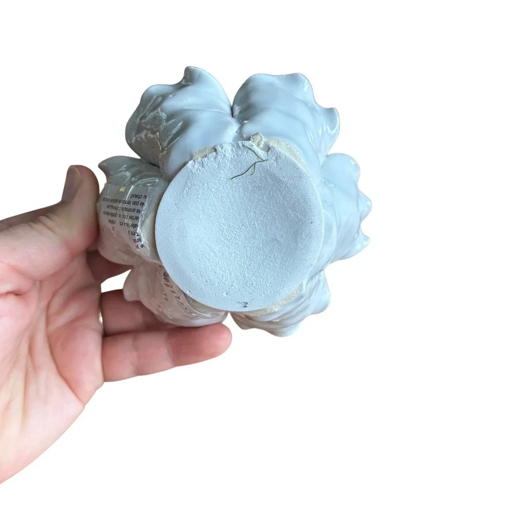 Ceramic Flower Candlestick / Tea Light Holder Small Cream Ruffled Petal